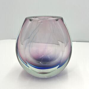 Sommerso Art Decorative Glass Vase Murano Style Ombre Purple/Blue 7"x6"